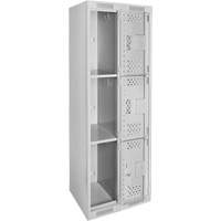 Clean Line Lockers, 3 -tier, Bank of 2, 24" x 12" x 72", Steel, Grey, Rivet (Assembled), Perforated Distribution Jean Lapalme