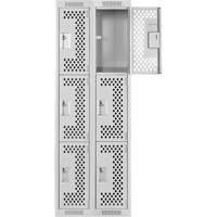 Clean Line Lockers, 3 -tier, Bank of 2, 24" x 12" x 72", Steel, Grey, Rivet (Assembled), Perforated Distribution Jean Lapalme