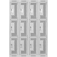 Clean Line Lockers, 3 -tier, Bank of 4, 48" x 12" x 72", Steel, Grey, Rivet (Assembled), Perforated Distribution Jean Lapalme