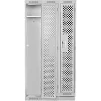 Clean Line Lockers, Bank of 3, 36" x 18" x 76", Steel, Grey, Rivet (Assembled), Perforated Distribution Jean Lapalme