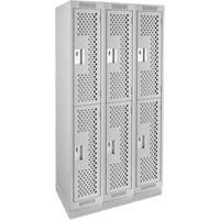 Clean Line Lockers, 2 -tier, Bank of 3, 36" x 12" x 76", Steel, Grey, Rivet (Assembled), Perforated Distribution Jean Lapalme