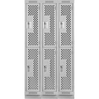 Clean Line Lockers, 2 -tier, Bank of 3, 36" x 12" x 76", Steel, Grey, Rivet (Assembled), Perforated Distribution Jean Lapalme