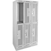 Clean Line Lockers, 2 -tier, Bank of 3, 36" x 12" x 76", Steel, Grey, Rivet (Assembled), Perforated Distribution Jean Lapalme