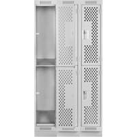 Clean Line Lockers, 2 -tier, Bank of 3, 36" x 12" x 76", Steel, Grey, Rivet (Assembled), Perforated Distribution Jean Lapalme