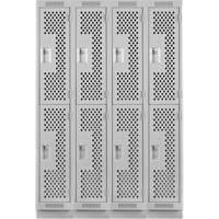 Clean Line Lockers, 2 -tier, Bank of 4, 48" x 12" x 76", Steel, Grey, Rivet (Assembled), Perforated Distribution Jean Lapalme
