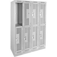 Clean Line Lockers, 2 -tier, Bank of 4, 48" x 12" x 76", Steel, Grey, Rivet (Assembled), Perforated Distribution Jean Lapalme