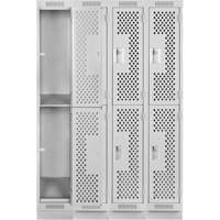 Clean Line Lockers, 2 -tier, Bank of 4, 48" x 12" x 76", Steel, Grey, Rivet (Assembled), Perforated Distribution Jean Lapalme
