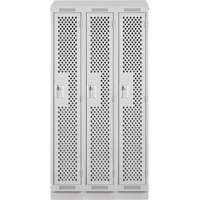 Clean Line Lockers, Bank of 3, 36" x 15" x 82", Steel, Grey, Rivet (Assembled), Perforated Distribution Jean Lapalme