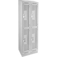 Clean Line Lockers, 2 -tier, Bank of 2, 24" x 18" x 82", Steel, Grey, Rivet (Assembled), Perforated Distribution Jean Lapalme
