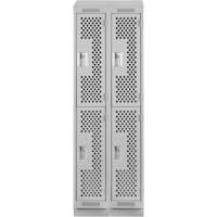 Clean Line Lockers, 2 -tier, Bank of 2, 24" x 18" x 82", Steel, Grey, Rivet (Assembled), Perforated Distribution Jean Lapalme