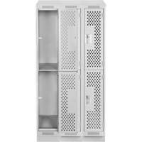 Clean Line Lockers, 2 -tier, Bank of 3, 36" x 15" x 82", Steel, Grey, Rivet (Assembled), Perforated Distribution Jean Lapalme