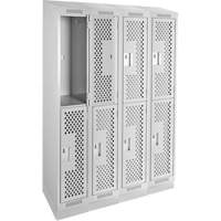Clean Line Lockers, 2 -tier, Bank of 4, 48" x 15" x 82", Steel, Grey, Rivet (Assembled), Perforated Distribution Jean Lapalme