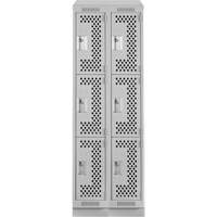 Clean Line Lockers, 3 -tier, Bank of 2, 24" x 18" x 82", Steel, Grey, Rivet (Assembled), Perforated Distribution Jean Lapalme