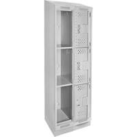 Clean Line Lockers, 3 -tier, Bank of 2, 24" x 18" x 82", Steel, Grey, Rivet (Assembled), Perforated Distribution Jean Lapalme