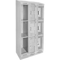 Clean Line Lockers, 3 -tier, Bank of 3, 36" x 18" x 82", Steel, Grey, Rivet (Assembled), Perforated Distribution Jean Lapalme