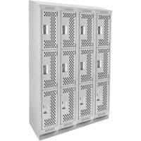 Clean Line Lockers, 3 -tier, Bank of 4, 48" x 18" x 82", Steel, Grey, Rivet (Assembled), Perforated Distribution Jean Lapalme