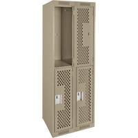 Clean Line Lockers, 2 -tier, Bank of 2, 24" x 12" x 72", Steel, Beige, Rivet (Assembled), Perforated Distribution Jean Lapalme