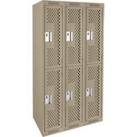 Clean Line Lockers, 2 -tier, Bank of 3, 36" x 12" x 72", Steel, Beige, Rivet (Assembled), Perforated Distribution Jean Lapalme
