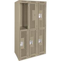 Clean Line Lockers, 2 -tier, Bank of 3, 36" x 12" x 72", Steel, Beige, Rivet (Assembled), Perforated Distribution Jean Lapalme