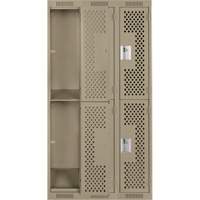 Clean Line Lockers, 2 -tier, Bank of 3, 36" x 12" x 72", Steel, Beige, Rivet (Assembled), Perforated Distribution Jean Lapalme