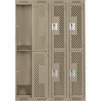Clean Line Lockers, 2 -tier, Bank of 4, 48" x 12" x 72", Steel, Beige, Rivet (Assembled), Perforated Distribution Jean Lapalme