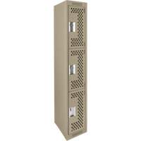 Clean Line Lockers, 3 -tier, 12" x 12" x 72", Steel, Beige, Rivet (Assembled), Perforated Distribution Jean Lapalme