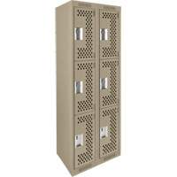 Clean Line Lockers, 3 -tier, Bank of 2, 24" x 12" x 72", Steel, Beige, Rivet (Assembled), Perforated Distribution Jean Lapalme
