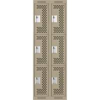 Clean Line Lockers, 3 -tier, Bank of 2, 24" x 12" x 72", Steel, Beige, Rivet (Assembled), Perforated Distribution Jean Lapalme