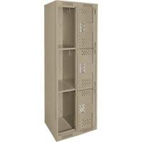 Clean Line Lockers, 3 -tier, Bank of 2, 24" x 12" x 72", Steel, Beige, Rivet (Assembled), Perforated Distribution Jean Lapalme