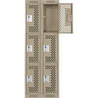 Clean Line Lockers, 3 -tier, Bank of 2, 24" x 12" x 72", Steel, Beige, Rivet (Assembled), Perforated Distribution Jean Lapalme