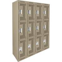 Clean Line Lockers, 3 -tier, Bank of 4, 48" x 12" x 72", Steel, Beige, Rivet (Assembled), Perforated Distribution Jean Lapalme