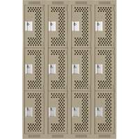 Clean Line Lockers, 3 -tier, Bank of 4, 48" x 12" x 72", Steel, Beige, Rivet (Assembled), Perforated Distribution Jean Lapalme