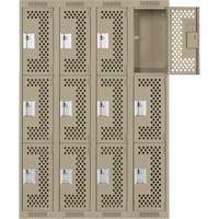 Clean Line Lockers, 3 -tier, Bank of 4, 48" x 12" x 72", Steel, Beige, Rivet (Assembled), Perforated Distribution Jean Lapalme