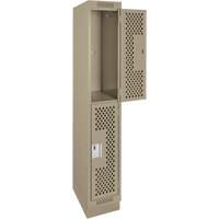 Clean Line Lockers, 2 -tier, 12" x 12" x 76", Steel, Beige, Rivet (Assembled), Perforated Distribution Jean Lapalme