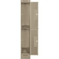 Clean Line Lockers, 2 -tier, 12" x 12" x 76", Steel, Beige, Rivet (Assembled), Perforated Distribution Jean Lapalme