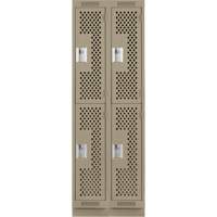 Clean Line Lockers, 2 -tier, Bank of 2, 24" x 12" x 76", Steel, Beige, Rivet (Assembled), Perforated Distribution Jean Lapalme