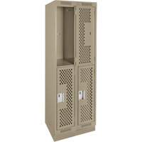Clean Line Lockers, 2 -tier, Bank of 2, 24" x 12" x 76", Steel, Beige, Rivet (Assembled), Perforated Distribution Jean Lapalme