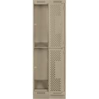 Clean Line Lockers, 2 -tier, Bank of 2, 24" x 12" x 76", Steel, Beige, Rivet (Assembled), Perforated Distribution Jean Lapalme