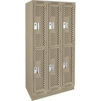 Clean Line Lockers, 2 -tier, Bank of 3, 36" x 12" x 76", Steel, Beige, Rivet (Assembled), Perforated Distribution Jean Lapalme