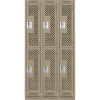 Clean Line Lockers, 2 -tier, Bank of 3, 36" x 12" x 76", Steel, Beige, Rivet (Assembled), Perforated Distribution Jean Lapalme