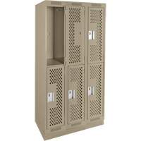 Clean Line Lockers, 2 -tier, Bank of 3, 36" x 12" x 76", Steel, Beige, Rivet (Assembled), Perforated Distribution Jean Lapalme