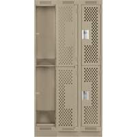 Clean Line Lockers, 2 -tier, Bank of 3, 36" x 12" x 76", Steel, Beige, Rivet (Assembled), Perforated Distribution Jean Lapalme