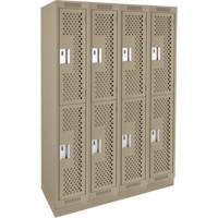 Clean Line Lockers, 2 -tier, Bank of 4, 48" x 12" x 76", Steel, Beige, Rivet (Assembled), Perforated Distribution Jean Lapalme