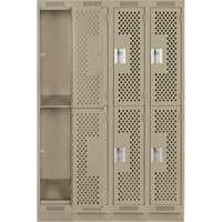 Clean Line Lockers, 2 -tier, Bank of 4, 48" x 12" x 76", Steel, Beige, Rivet (Assembled), Perforated Distribution Jean Lapalme