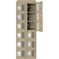 Clean-Line Perforated Lockerette, 6 -tier, Bank of 2, 15" x 72" x 12", Steel Distribution Jean Lapalme