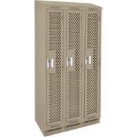Clean Line Lockers, Bank of 3, 36" x 15" x 82", Steel, Beige, Rivet (Assembled), Perforated Distribution Jean Lapalme