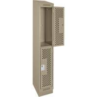 Clean Line Lockers, 2 -tier, 12" x 15" x 82", Steel, Beige, Rivet (Assembled), Perforated Distribution Jean Lapalme