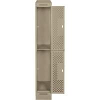 Clean Line Lockers, 2 -tier, 12" x 15" x 82", Steel, Beige, Rivet (Assembled), Perforated Distribution Jean Lapalme