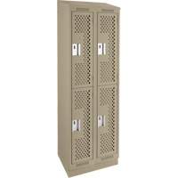 Clean Line Lockers, 2 -tier, Bank of 2, 24" x 15" x 82", Steel, Beige, Rivet (Assembled), Perforated Distribution Jean Lapalme