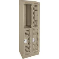 Clean Line Lockers, 2 -tier, Bank of 2, 24" x 15" x 82", Steel, Beige, Rivet (Assembled), Perforated Distribution Jean Lapalme